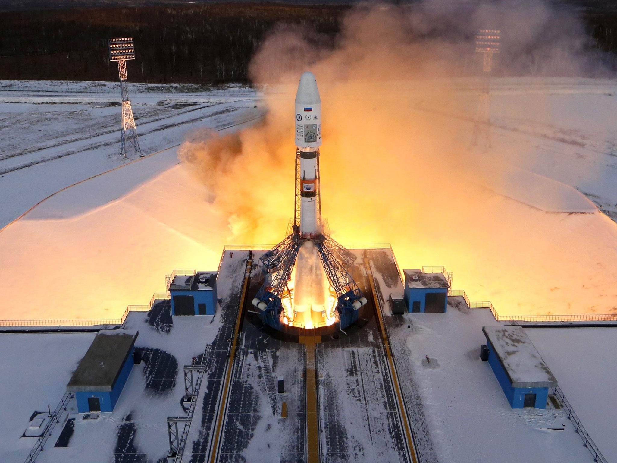 A Russian Souz 2-1b rocket lifts off from the Vostochny Cosmodrome in December 2017