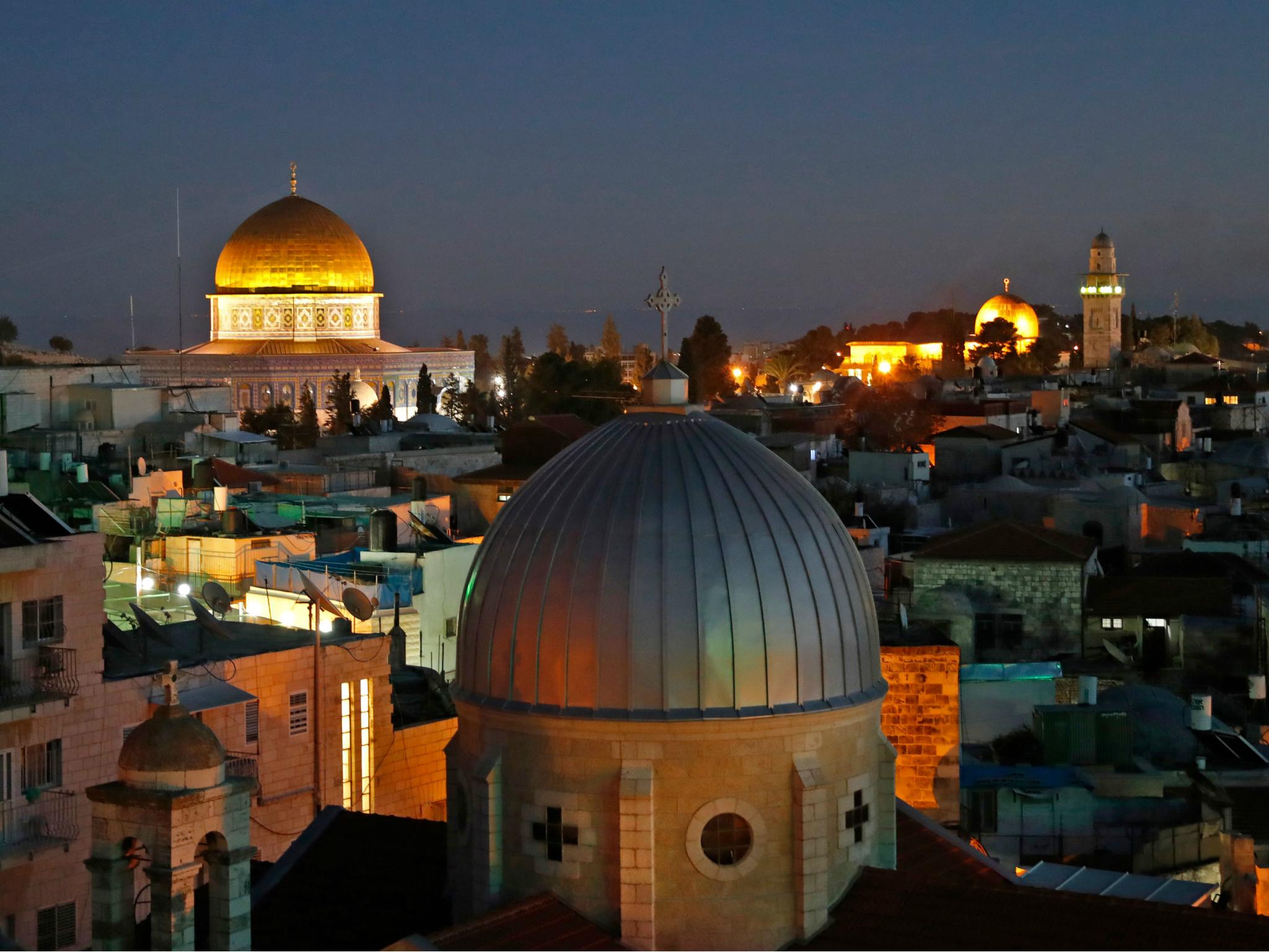 A picture taken on December 4, 2017 shows a general view of the skyline of the old city of Jerusalem, with the Dome of the Rock in the Aqsa Compund.