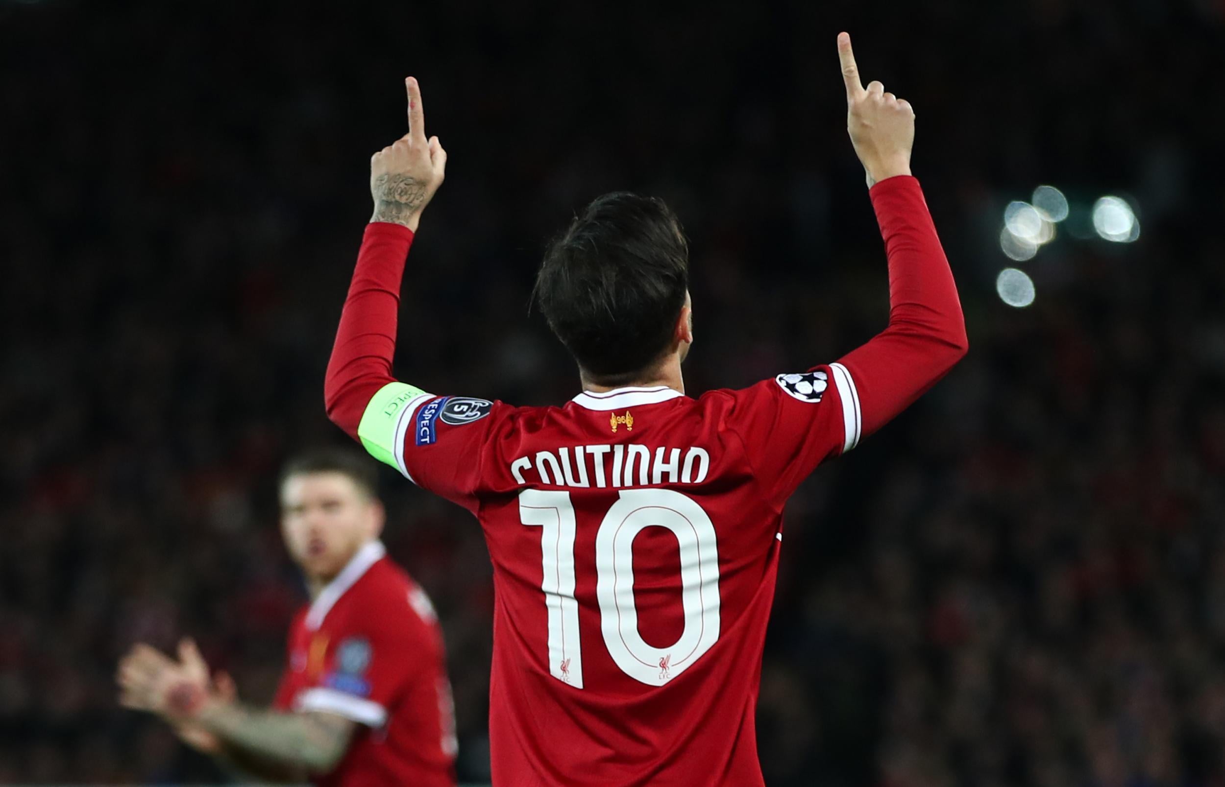 Philippe Coutinho celebrates putting Liverpool in front