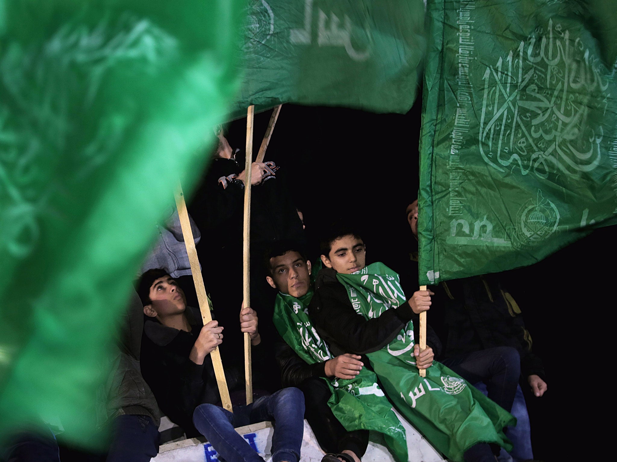 Palestinians took to the streets with flags in Gaza City