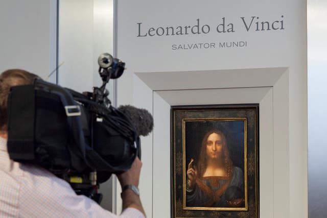 "Salvator Mundi", an ethereal portrait of Jesus Christ that dates to about 1500, the last privately-owned Leonardo da Vinci painting, is on display for media at Christie's auction in New York