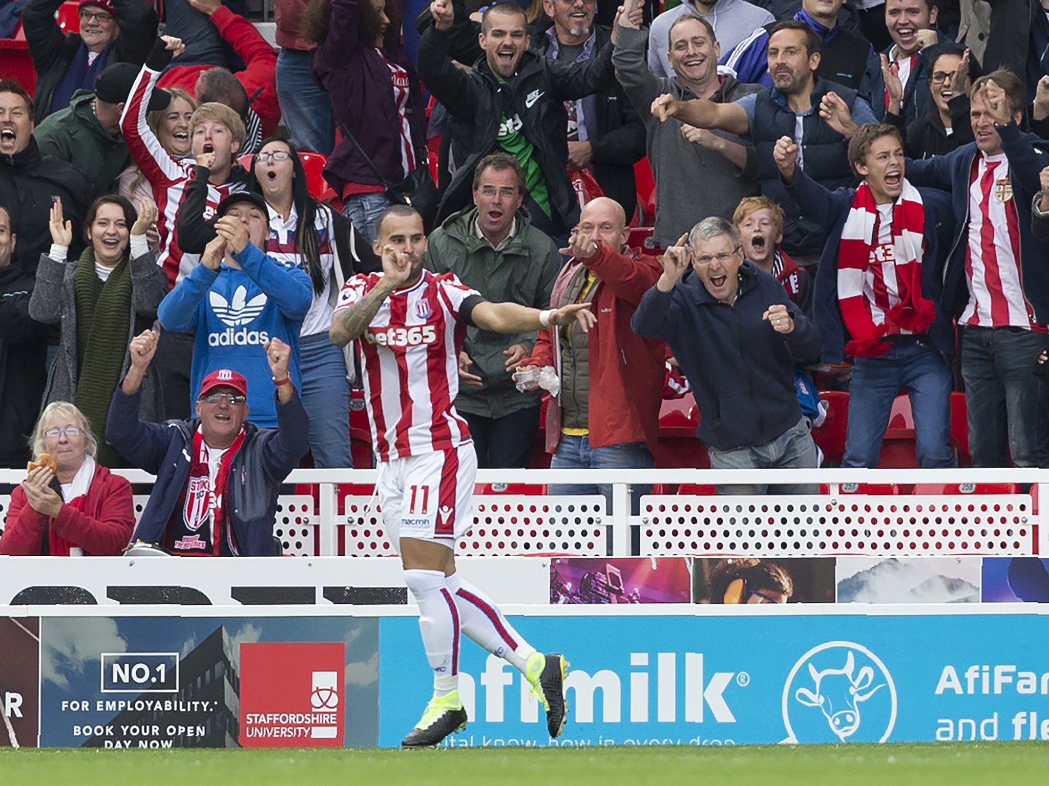 Rodriguez celebrates scoring for Stoke earlier this season