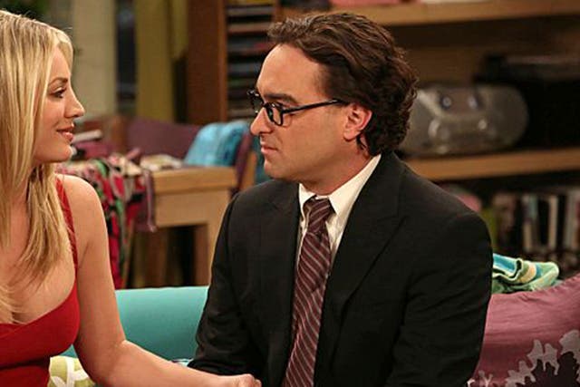 Penny (Kaley Cuoco_ and Leonard (Johnny Galecki) during an episode of The Big Bang Theory