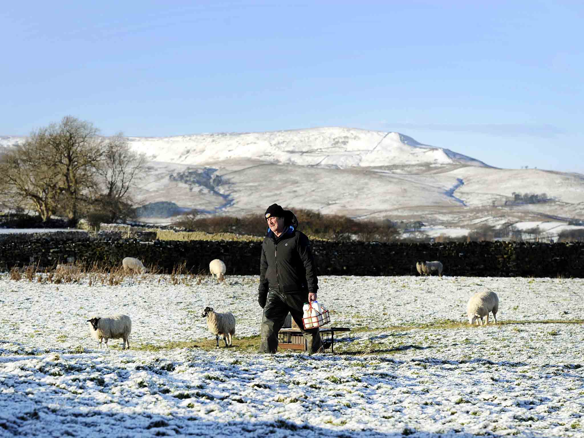 Snowfall in the Yorkshire Dales as the UK is hit by freezing weather