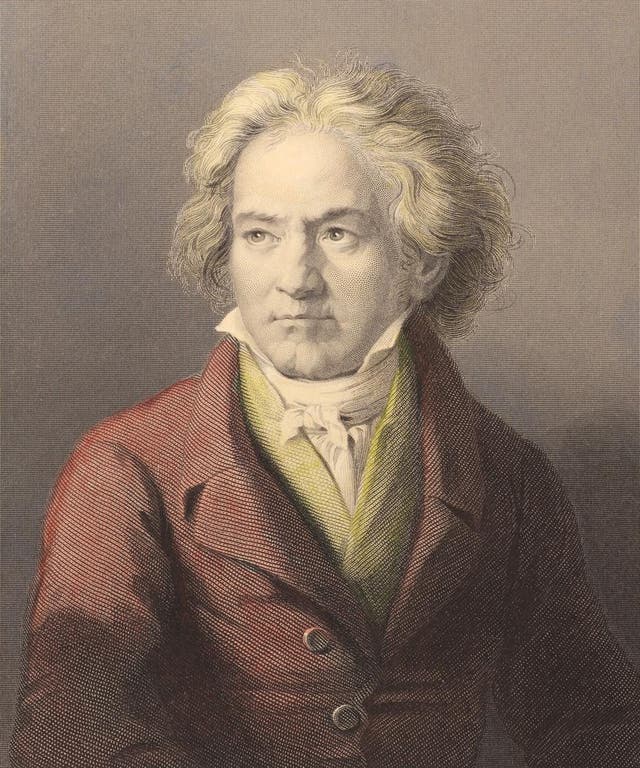 Ludwig van Beethoven (1770-1827) on hand coloured engraving from 1845