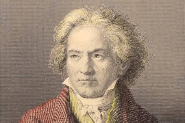 Ludwig van Beethoven (1770-1827) on hand coloured engraving from 1845