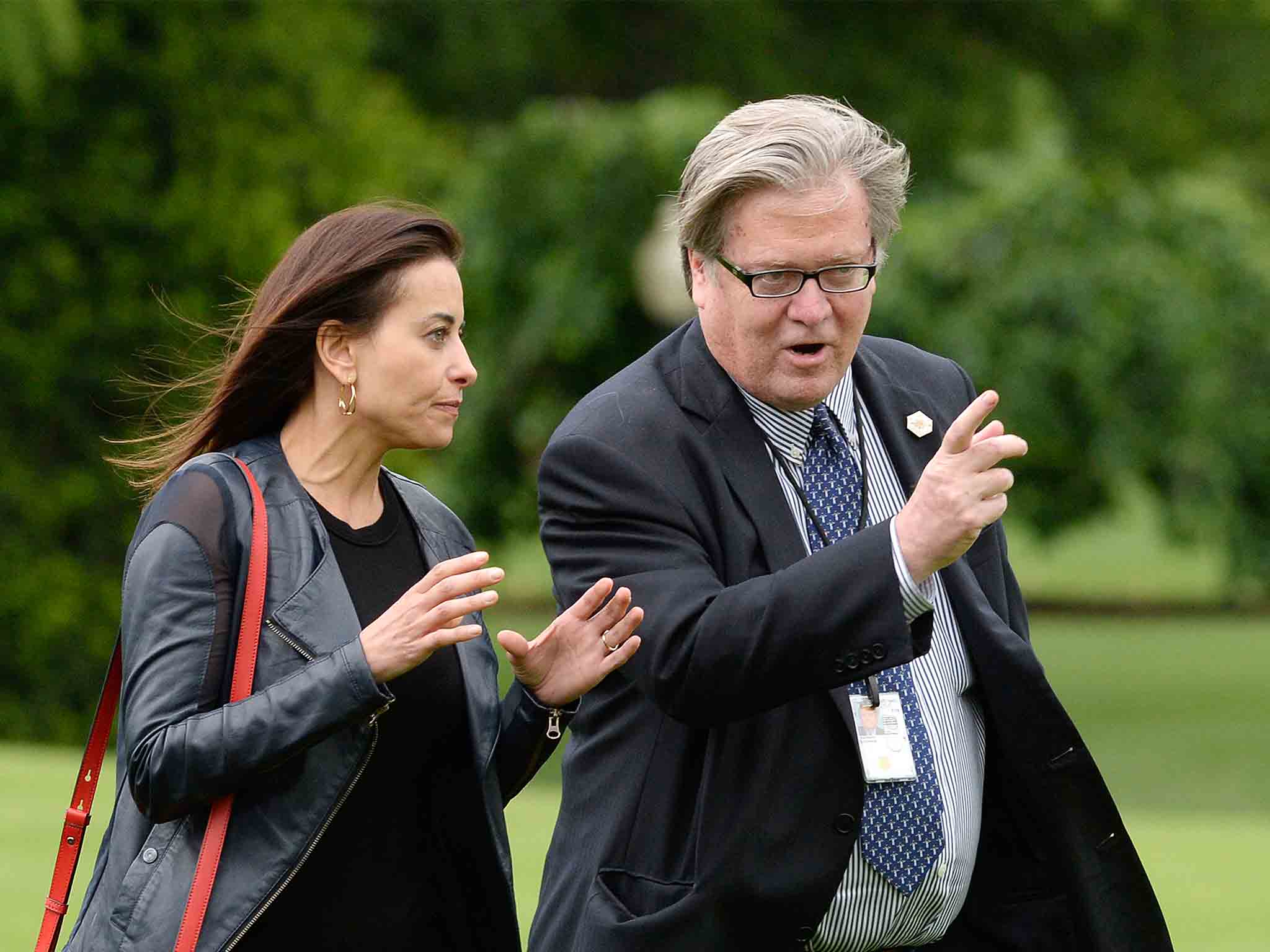 Dina Powell, pictured with former Trump chief strategist Steve Bannon, will quit the White House next year