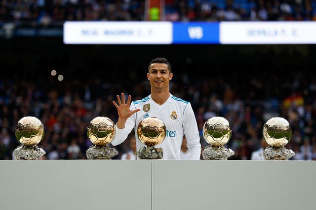 Ronaldo with his five Ballon d'Or awards