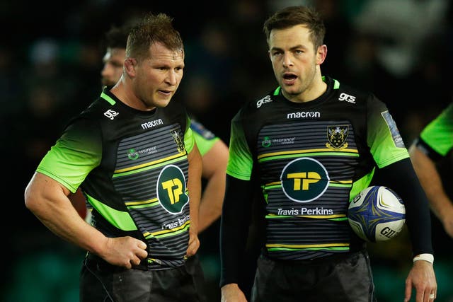 Dylan Hartley and Stephen Myler look on after defeat