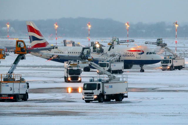 British Airways flight grounded in Germany as the first snow of the season settled at Heathrow Airport