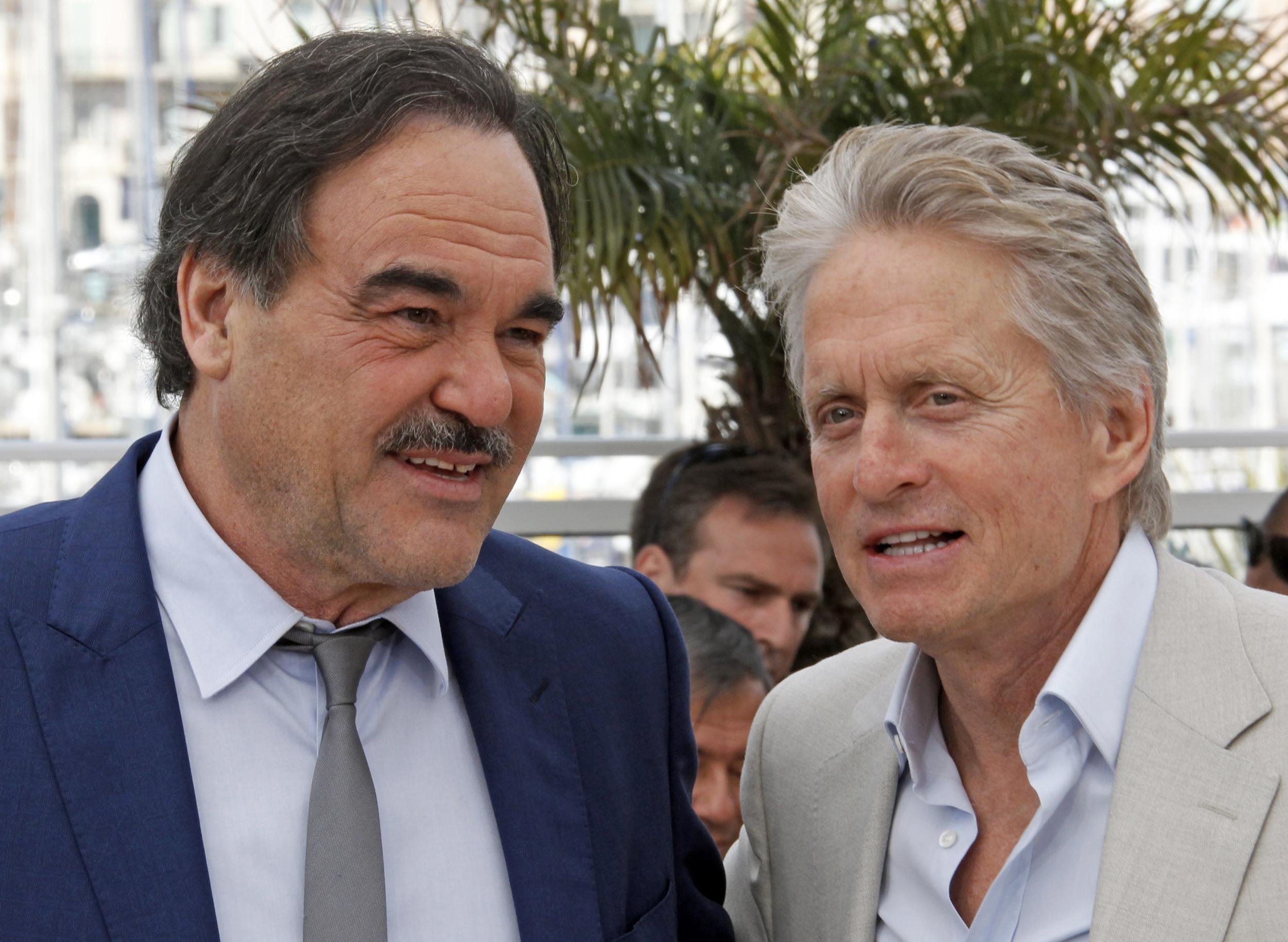 Oliver Stone and Michael Douglas pictured in Cannes in 2010