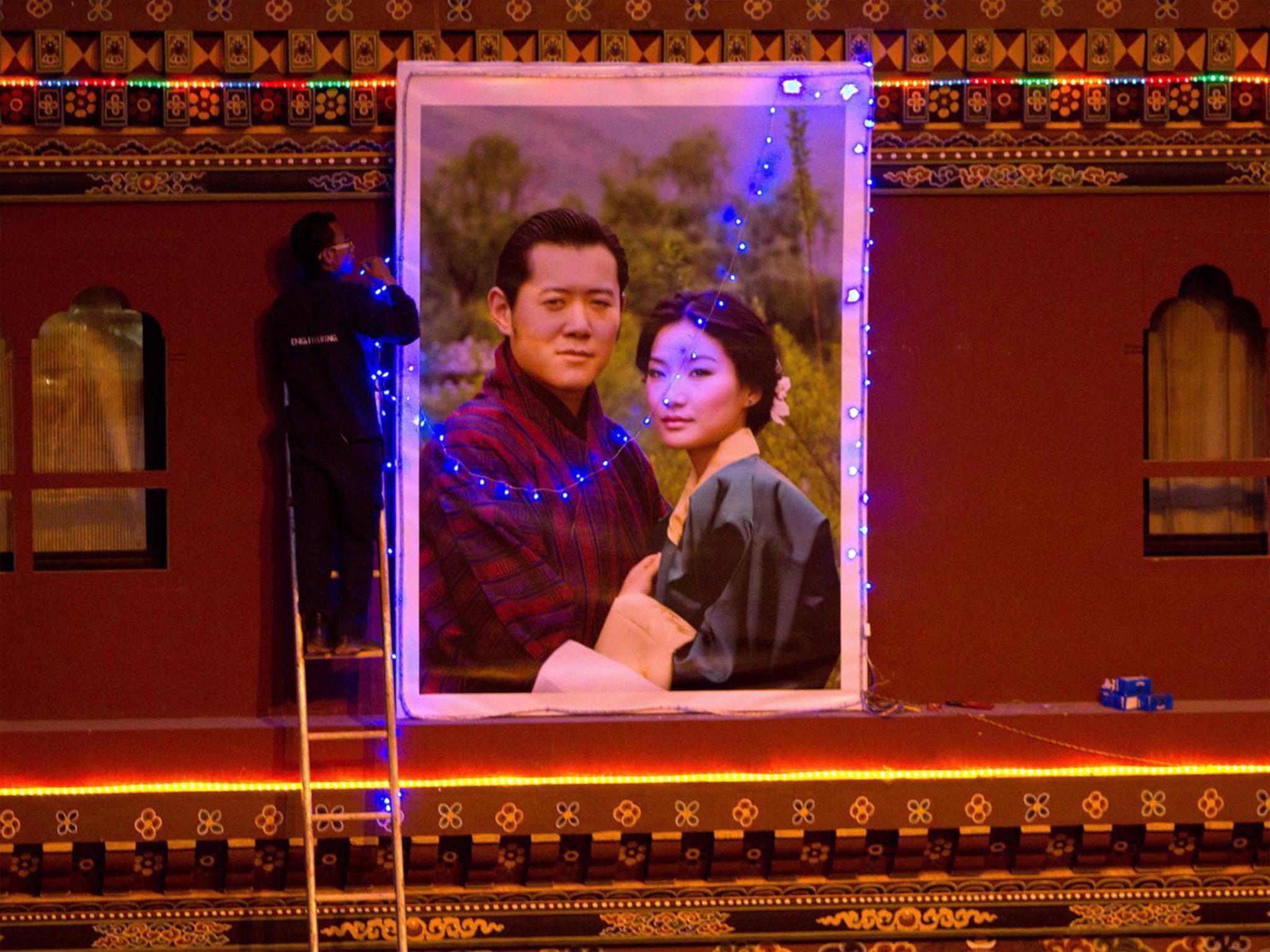 The queen had an extravagant wedding which included framing a giant portrait of her and her husband Getty Images