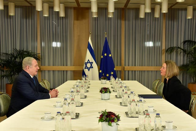 EU foreign policy chief Federica Mogherini meets with Israeli Prime Minister Benjamin Netanyahu at the European Council headquarters in Brussels, Belgium on 11 December 2017