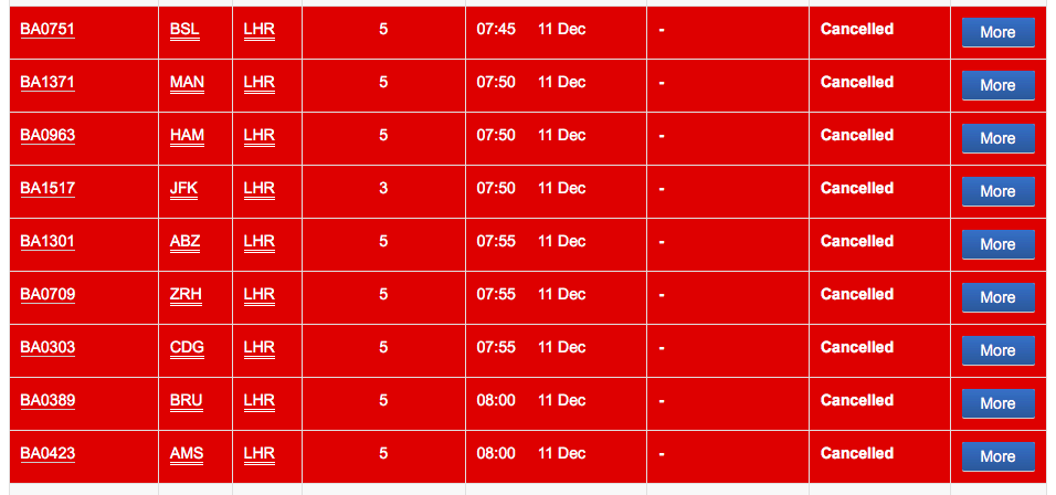 No-fly zone: some of the cancelled arrivals at Heathrow