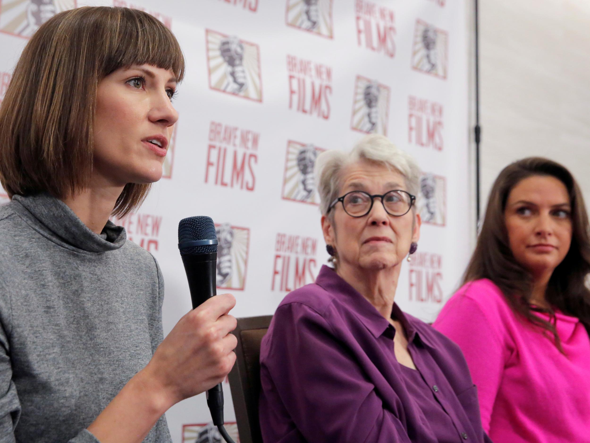 Rachel Crooks, Jessica Leeds and Samantha Holvey staging a press conference at which they repeated accusations against President Trump of inappropriate sexual contact