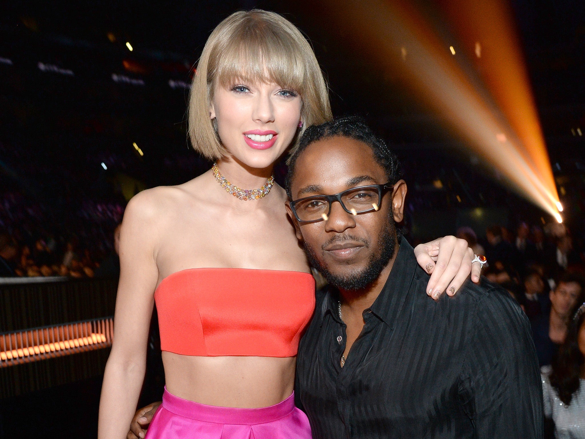 Taylor Swift and Kendrick Lamar attend The 58th GRAMMY Awards