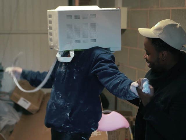 Concrete bungle: YouTuber Jay Swingler managed to cement his cranium into a microwave – for the ‘lolz’