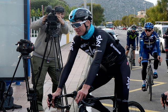 Chris Froome arrives back at his hotel after training in Palma de Mallorca on Wednesday