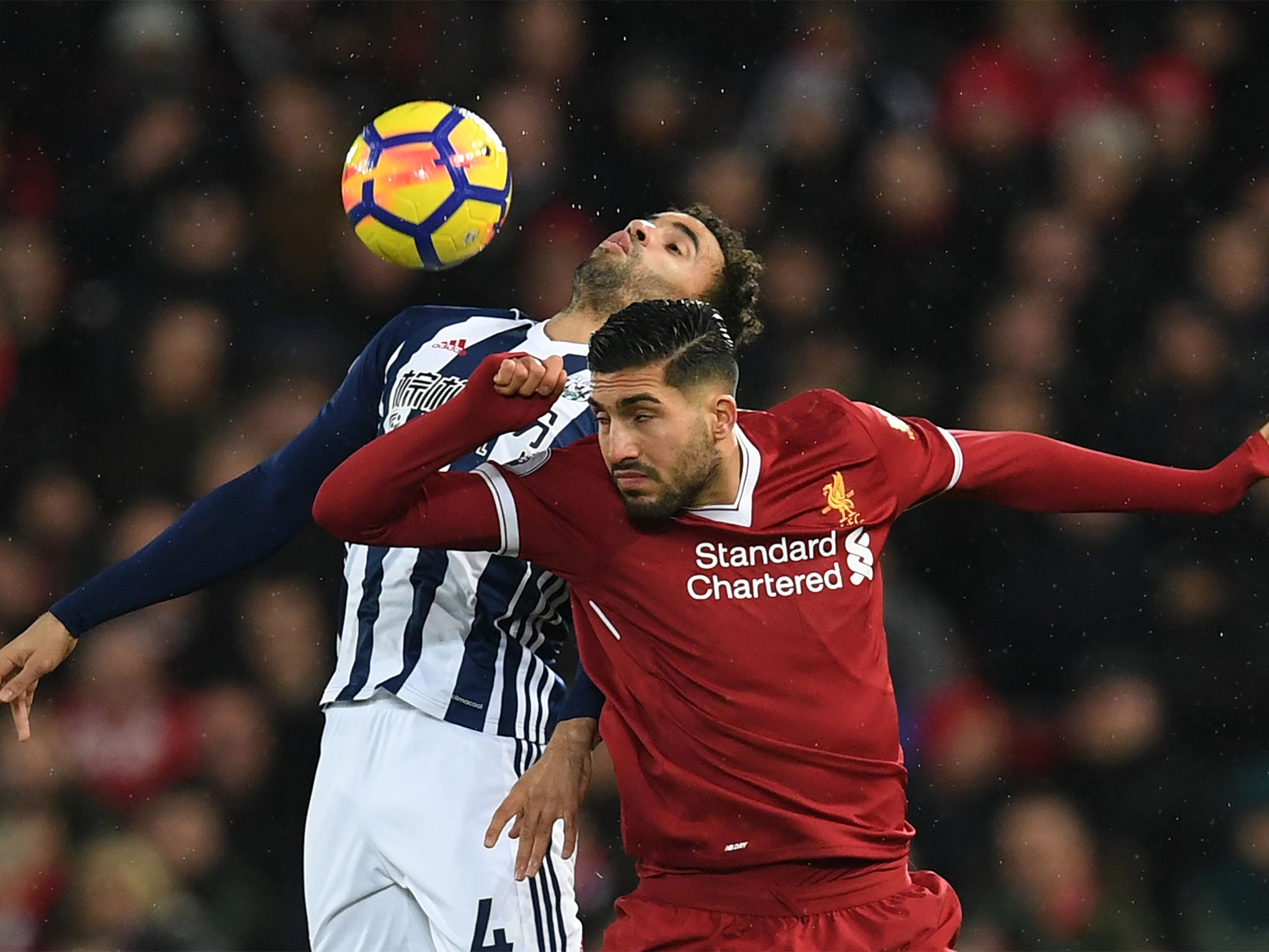 Emre Can in action as West Brom visit Liverpool