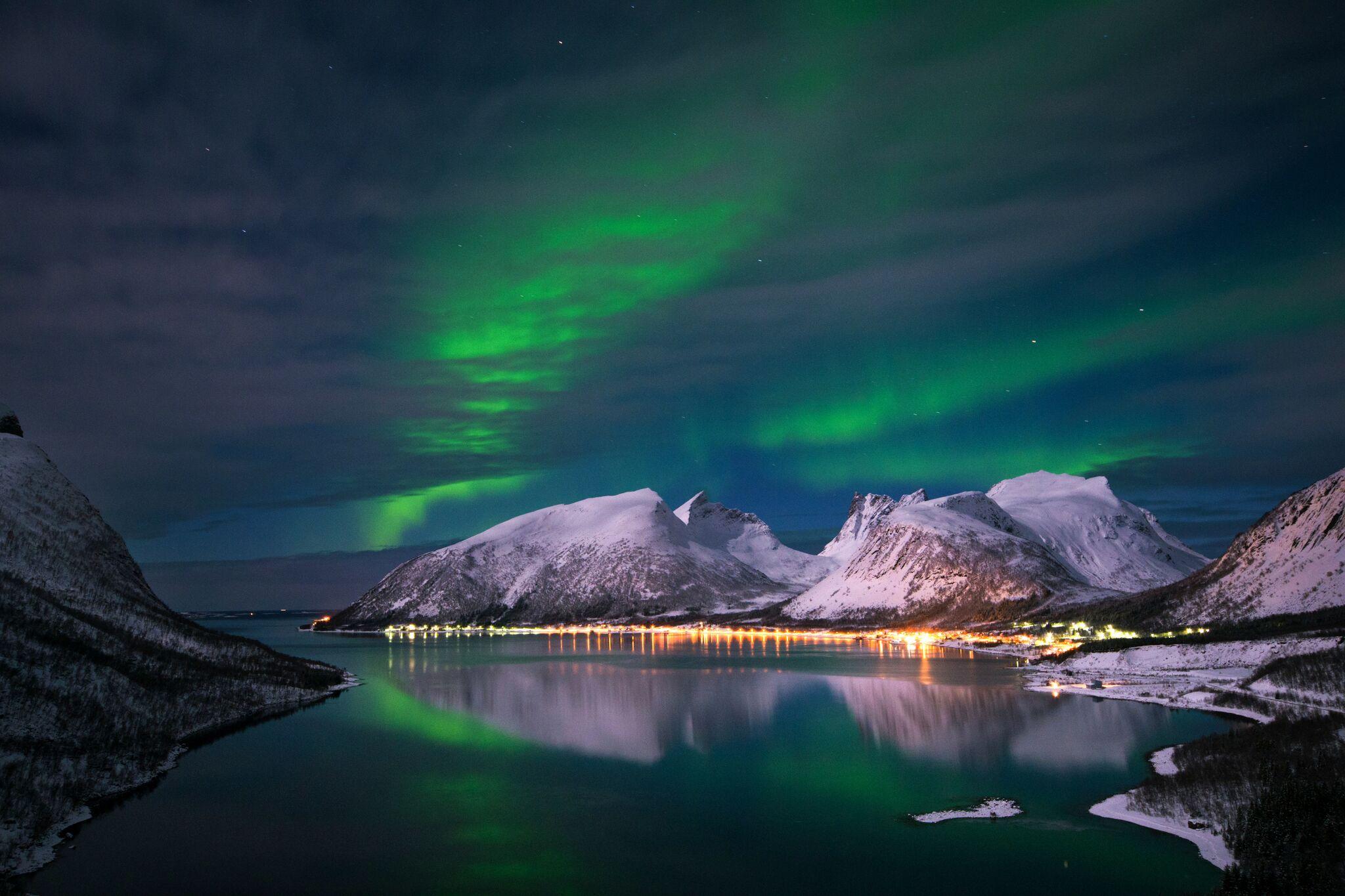 The Northern Lights over the island of Senja