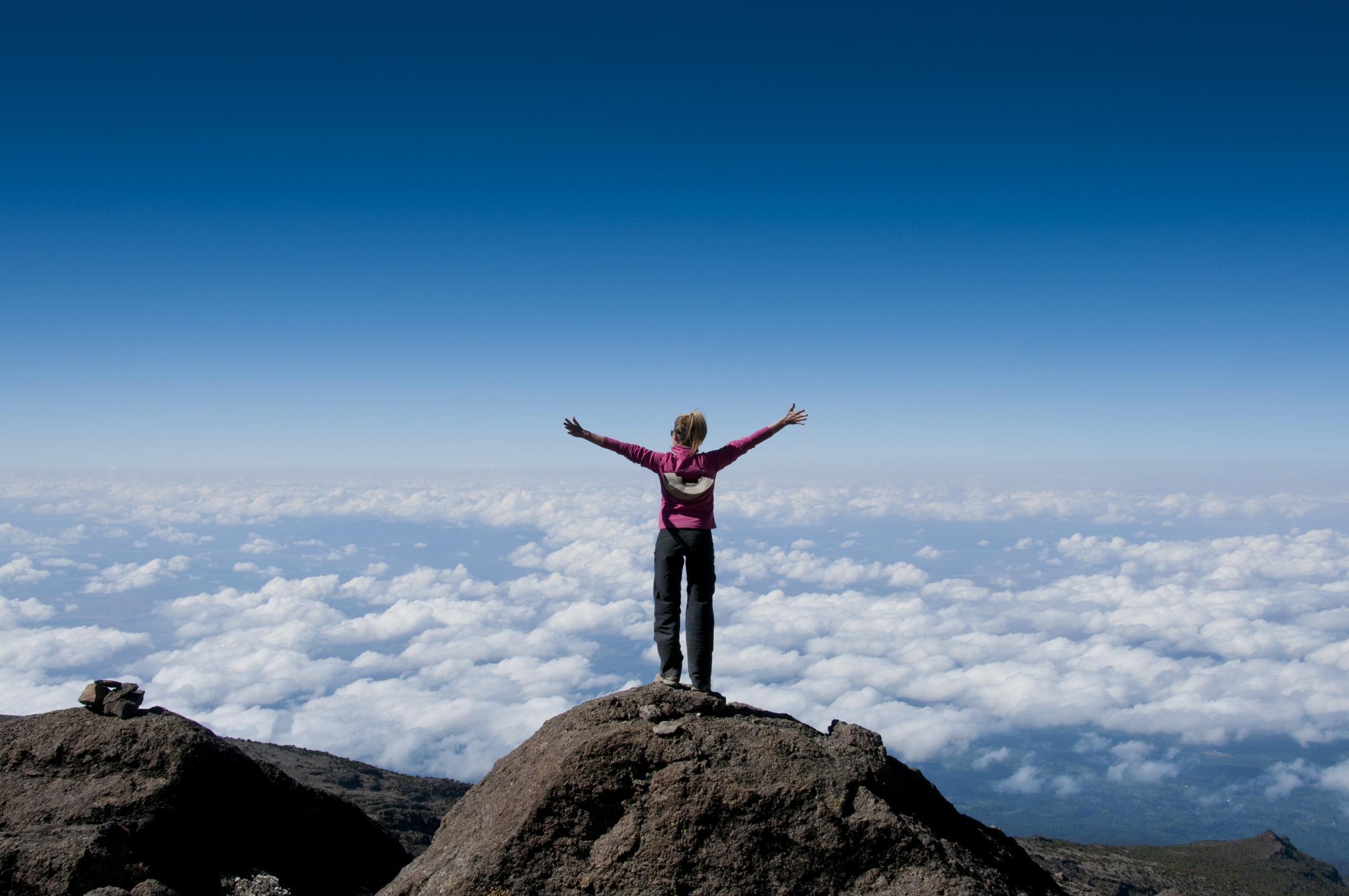 Climb more to the mountains. Килиманджаро восхождение. Вершина горы. Человек на вершине. Покорение вершин.