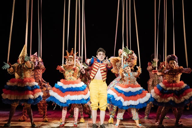 A scene from 'Pinnochio' with Joe Idris-Roberts (centre) as Pinocchio at the National Theatre