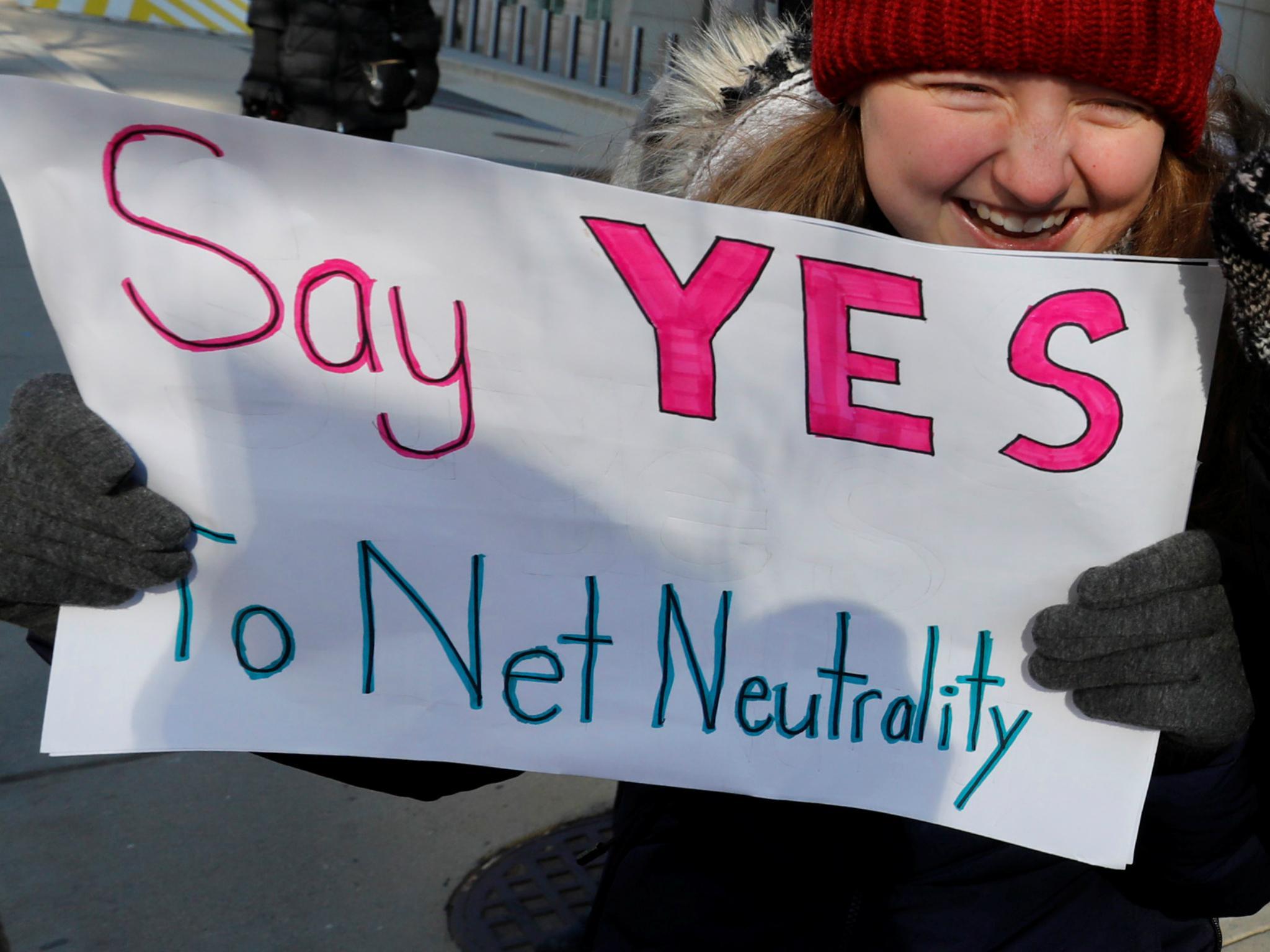 Net neutrality advocates rally in front of the Federal Communications Commission (FCC) ahead of Thursday's expected FCC vote repealing so-called net neutrality rules in Washington, U.S., December 13, 2017