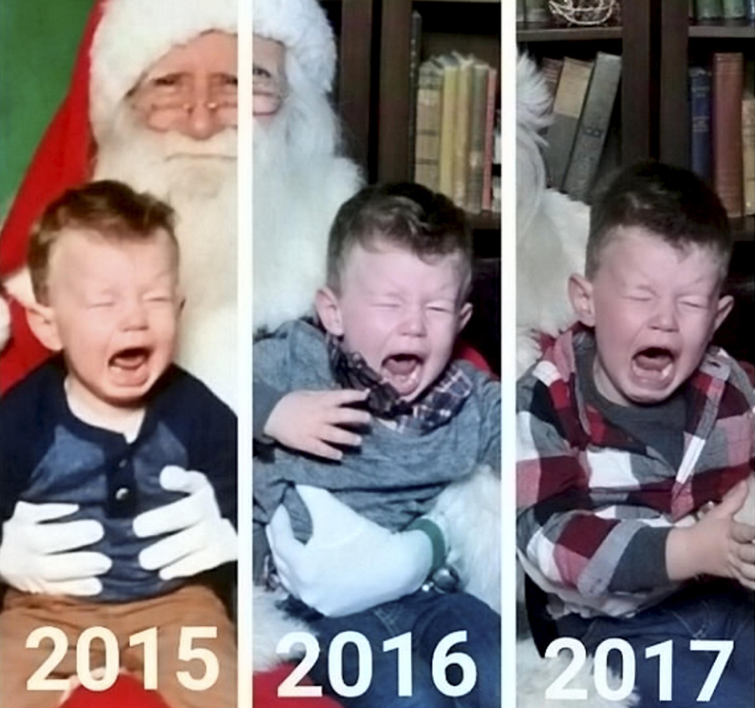 Three in a row: Niko pictured on Santa's lap every year since 2015