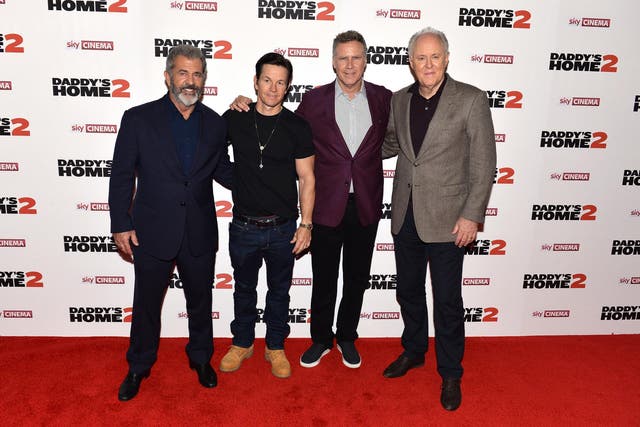 Mel Gibson, Mark Wahlberg, Will Ferrell and John Lithgow attend the UK Premiere of 'Daddy's Home 2' at Vue West End on November 16, 2017 in London, England. Credit: Jeff Spicer/Getty Images for Paramount Pictures.
