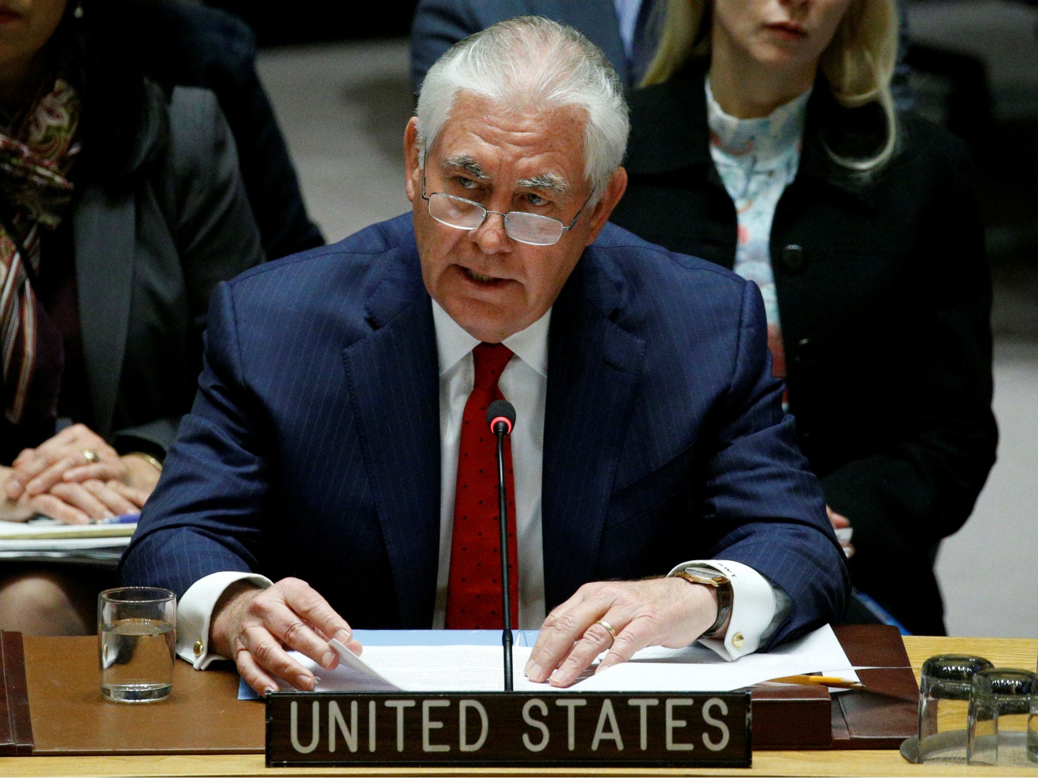 Rex Tillerson speaks during the United Nations Security Council meeting on North Korea's nuclear program at UN headquarters in New York City