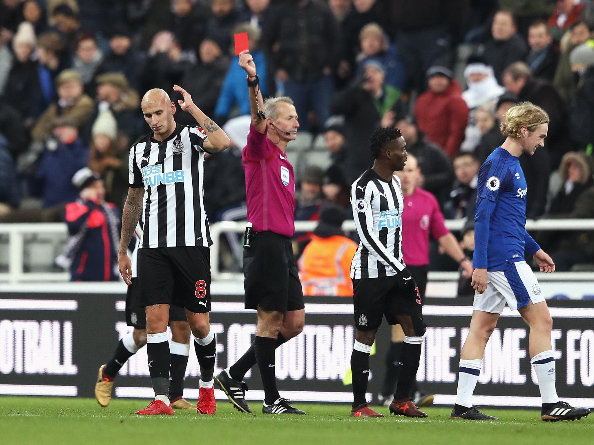 Jonjo Shelvey will be suspended for the Arsenal clash after being sent-off against Everton