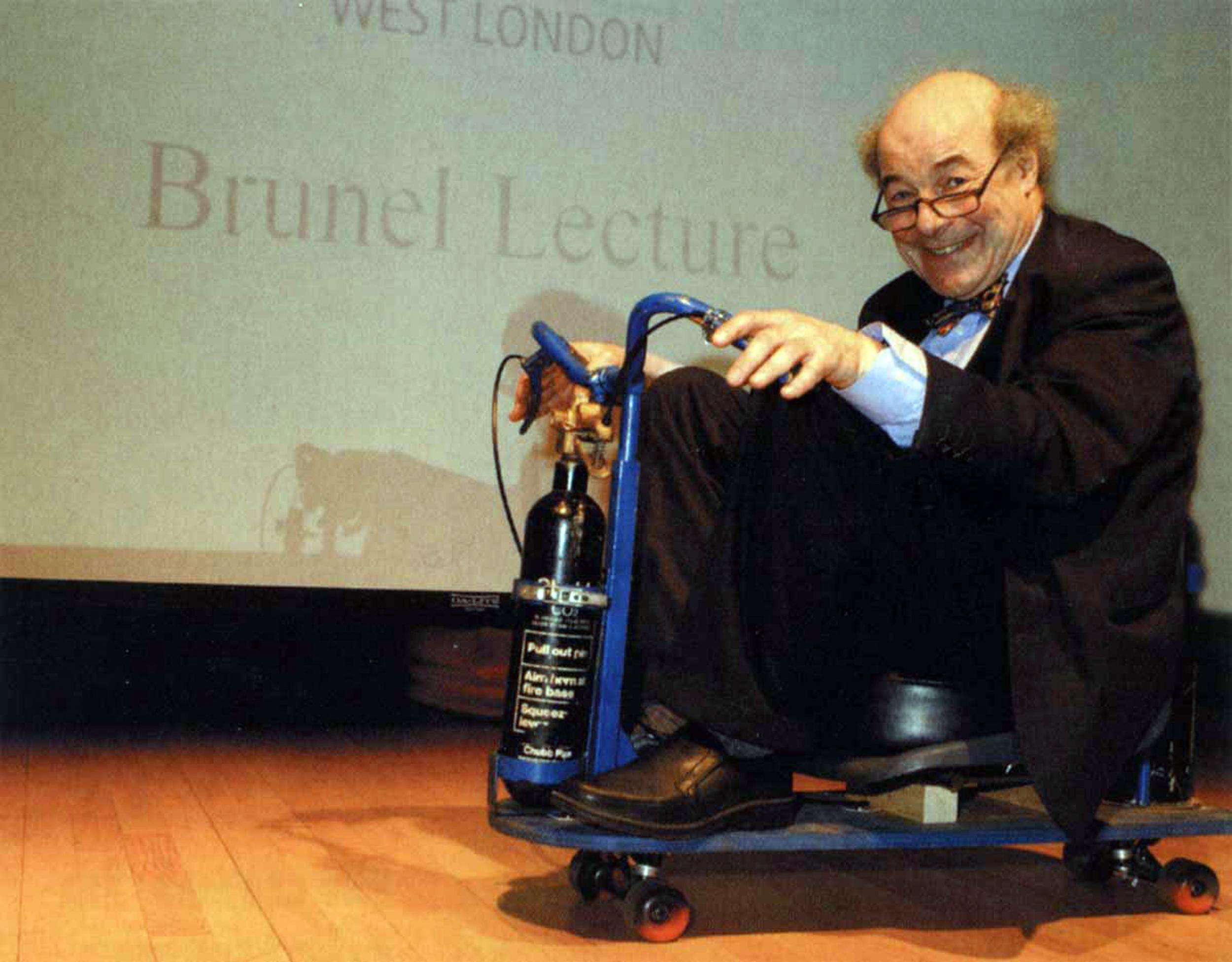 olff arrived at his 80th birthday celebrations on a scooter propelled by fire extinguishers