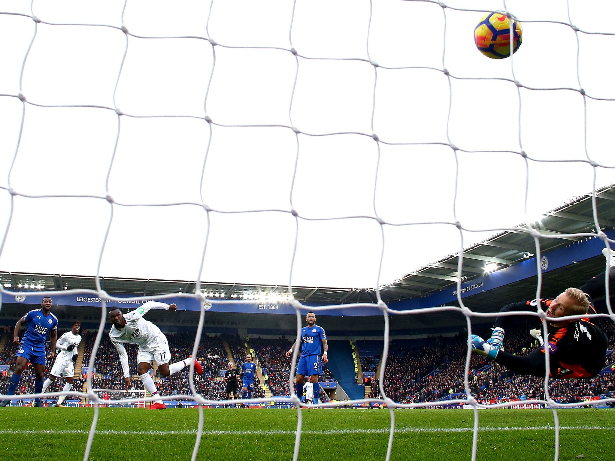 Benteke beats Kasper Schmeichel to score his first goal of the season