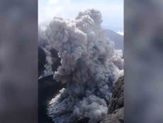 Hiker captures incredible footage from inside erupting volcano
