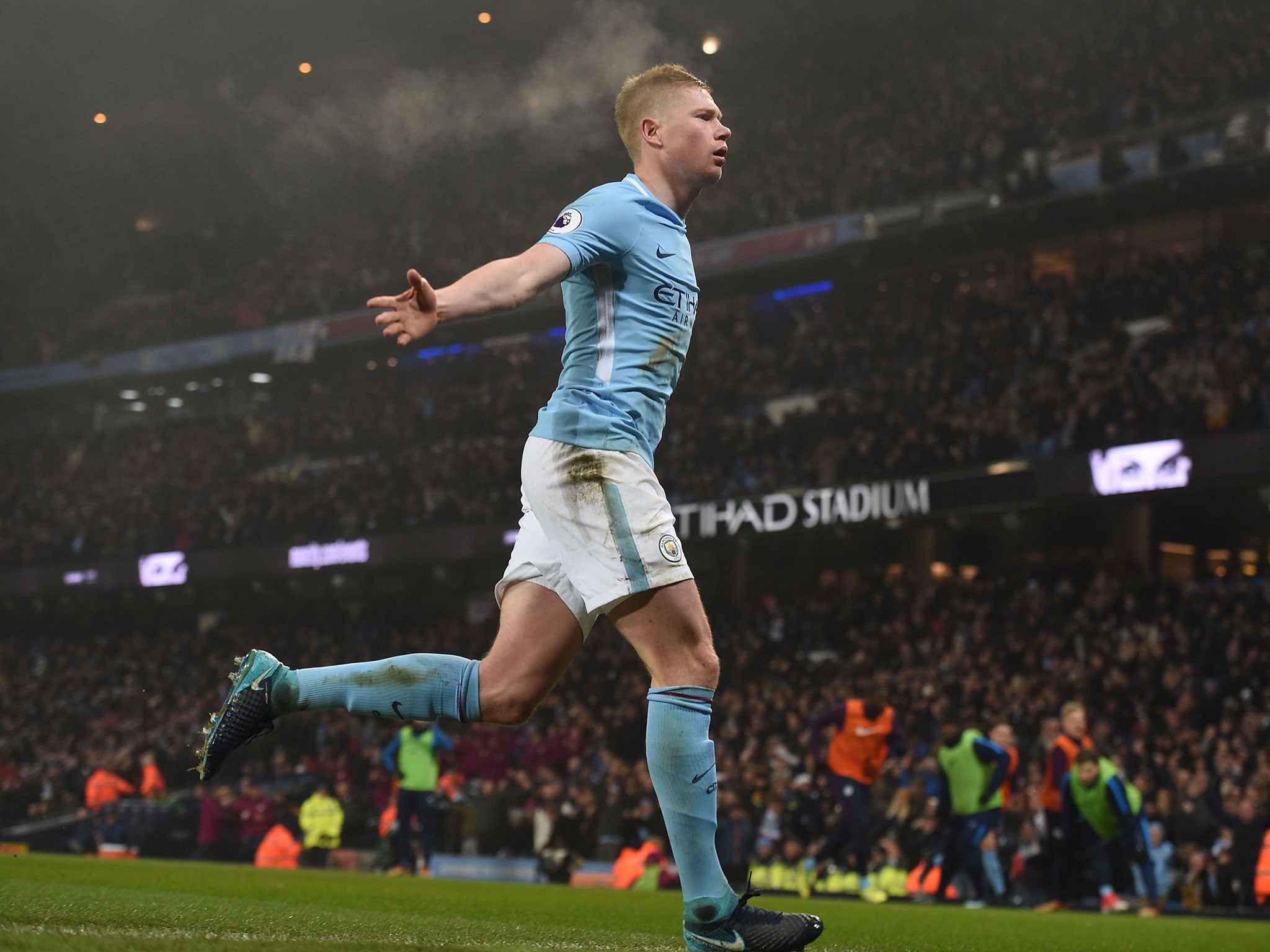 Kevin de Bruyne doubled City's lead with a sublime close-range strike