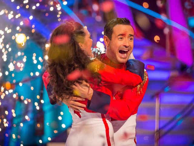 Katya Jones and Joe McFadden react as they are announced as the winners of the final of the BBC 1 programme Strictly Come Dancing
