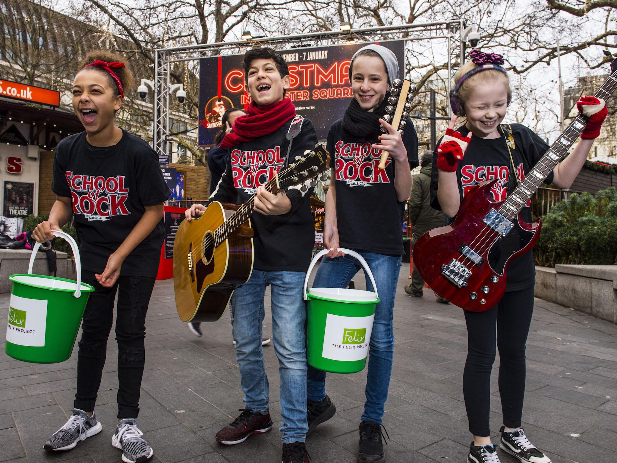 Cast from the hit London musical School of Rock entertained crowds to raise funds for The Felix Project