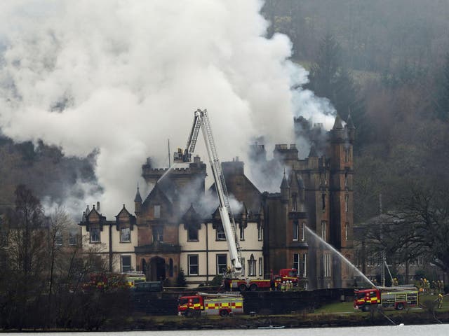 Firefighters at the scene following a fire at the Cameron House Hotel on the banks of Loch Lomond