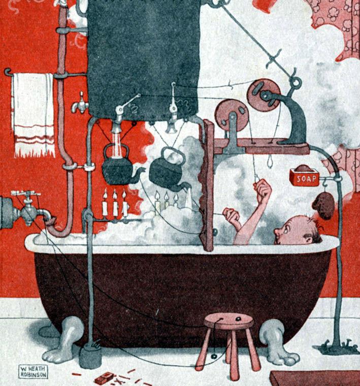 &#13;
Detail of ‘With a Clarkhill you will have cheap and unlimited hot water’, from the book ‘Heath Robinson’s Commercial Art’&#13;