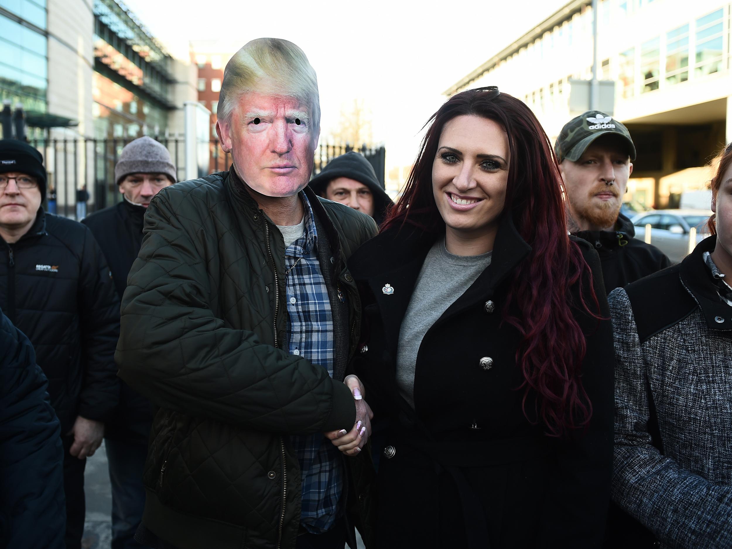 Jayda Fransen, pictured outside a Belfast court at the weekend, had three video posts retweeted by the US President last month
