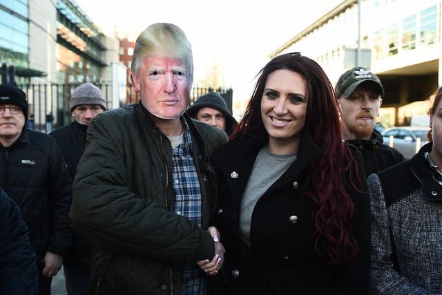Jayda Fransen, pictured outside a Belfast court at the weekend, had three video posts retweeted by the US President last month