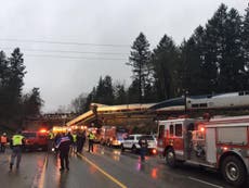 Amtrak train derails in Washington and falls onto busy motorway