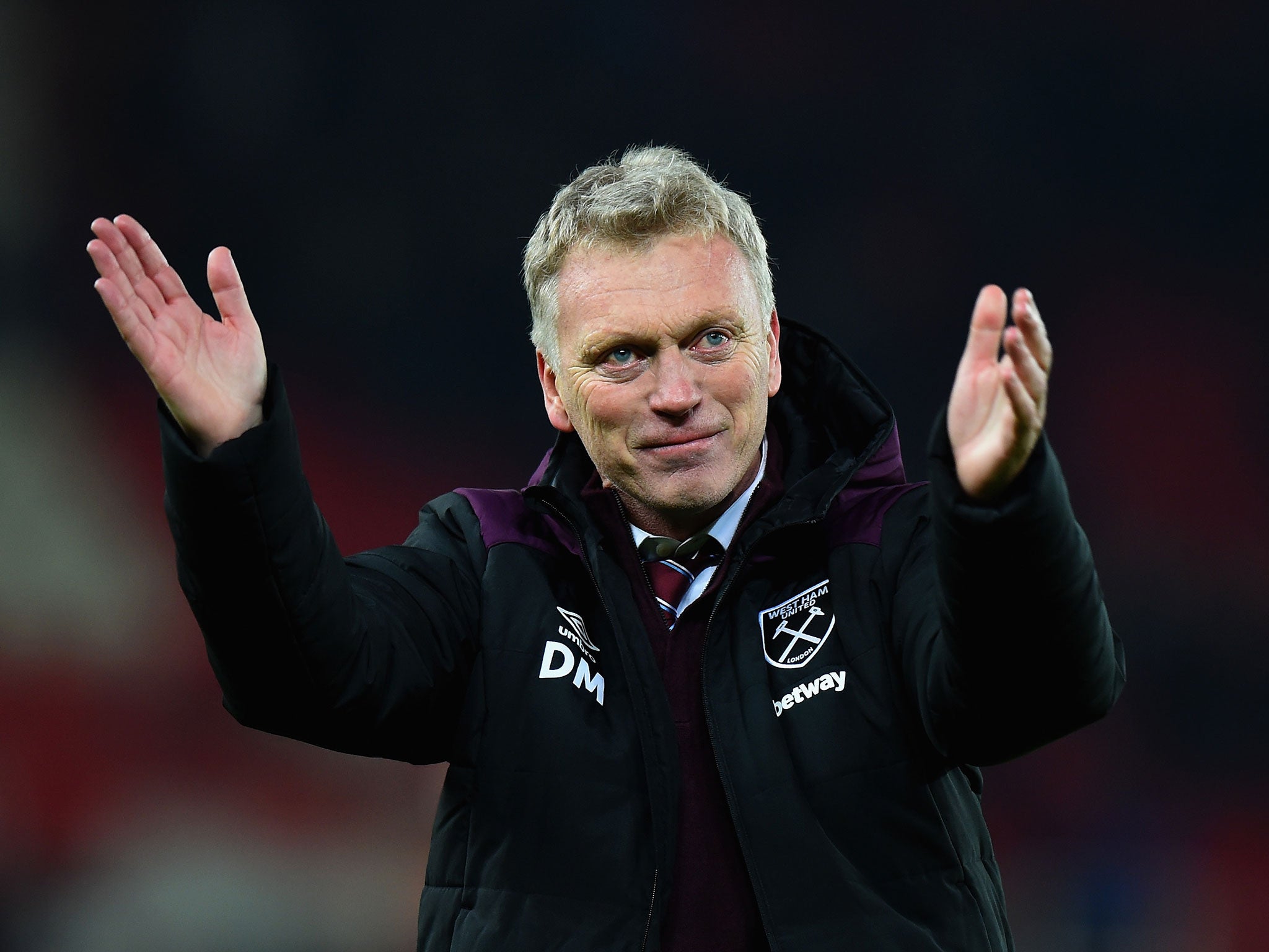 David Moyes celebrates after his side's win over West Ham