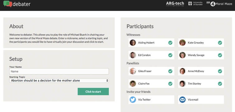 The debater tool lets participants chair a debate and test their skills (BBC/ARG-tech)