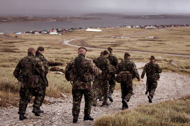 British forces on a training exercise in the Falklands