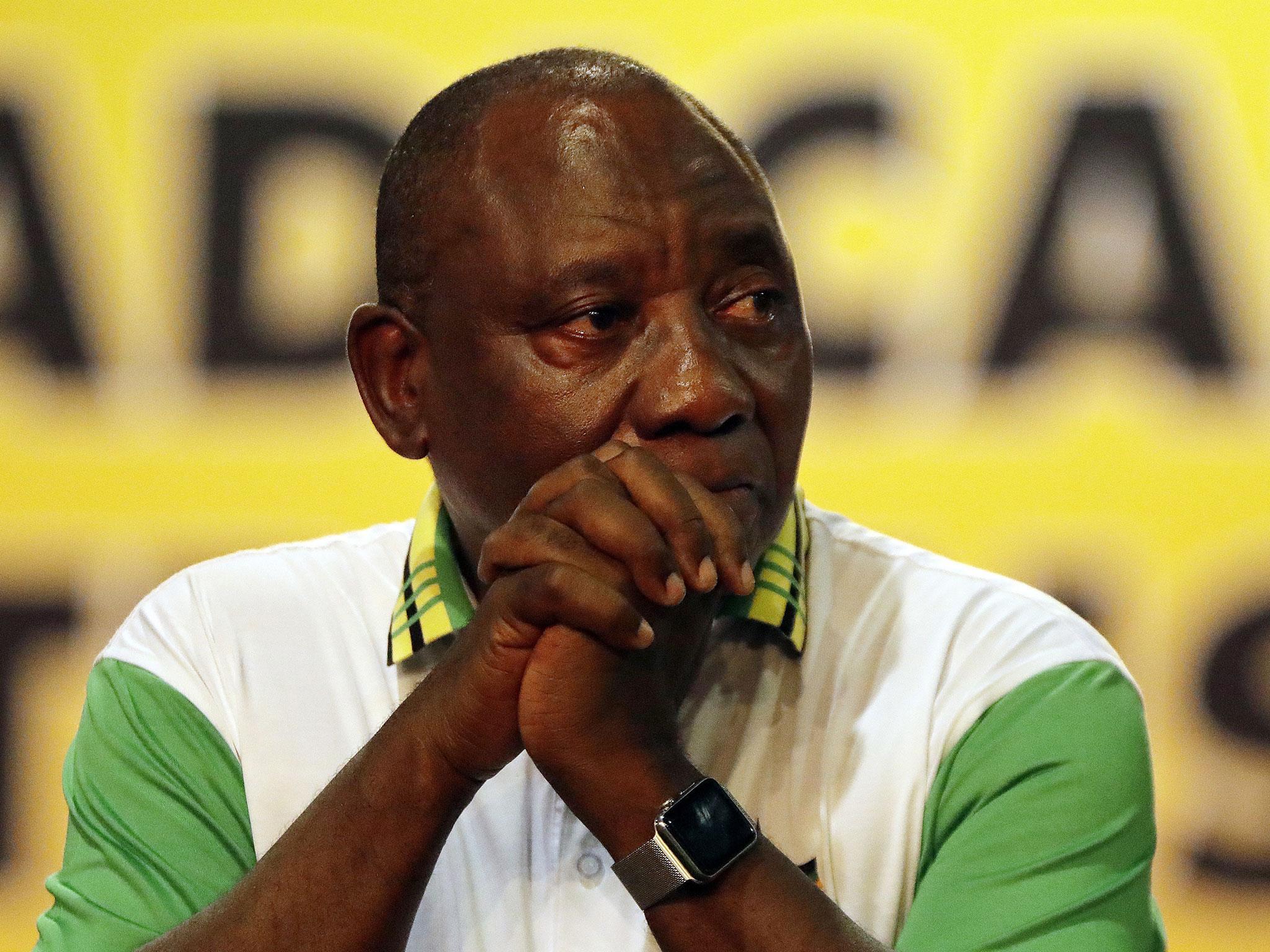 Mr Ramaphosa became emotional after it was announced he had won the vote at the ANC's elective conference in Johannesburg