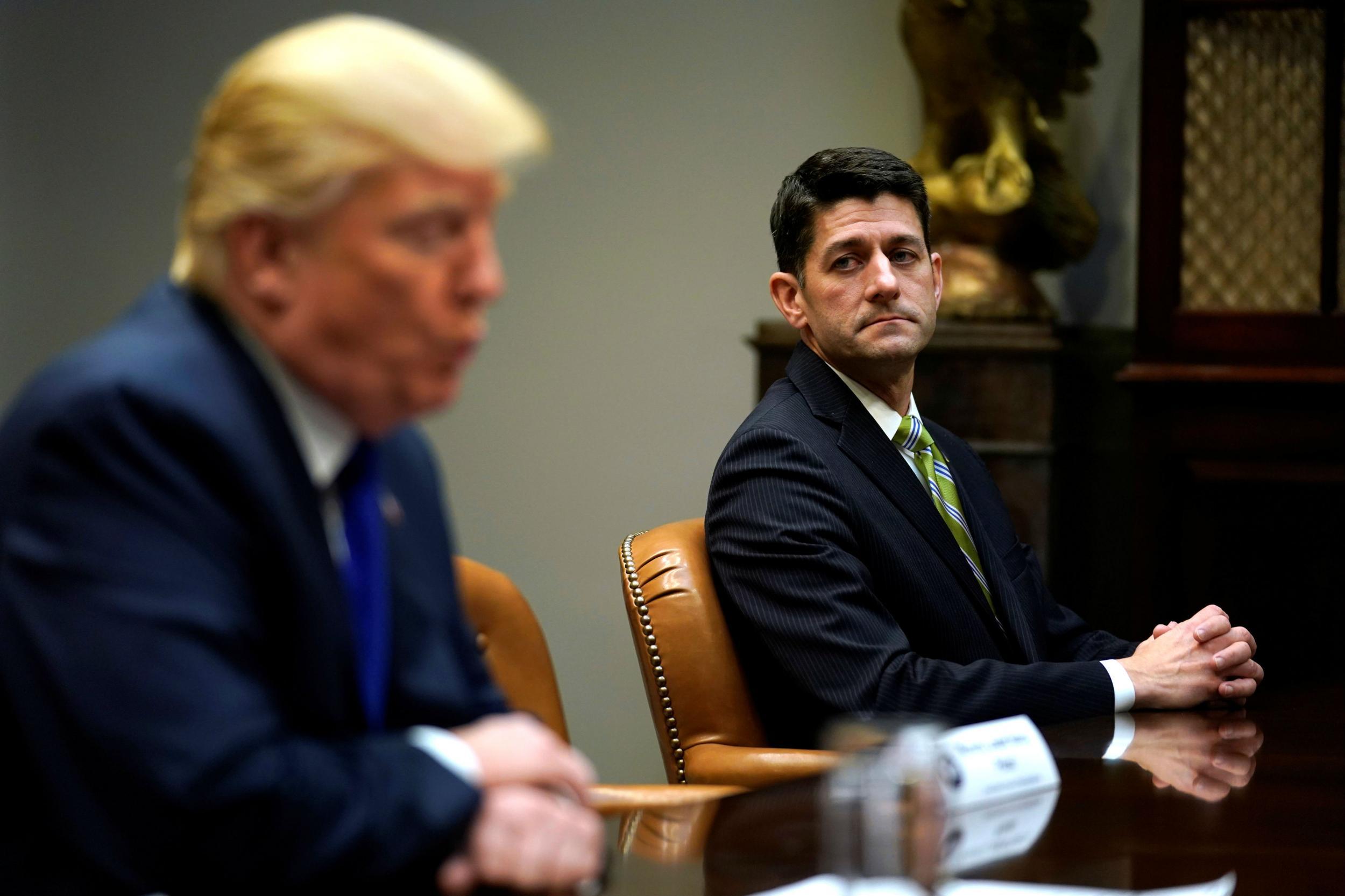 Donald Trump after meeting at the White House with Paul Ryan and Mitch McConnell on 28 November 2017