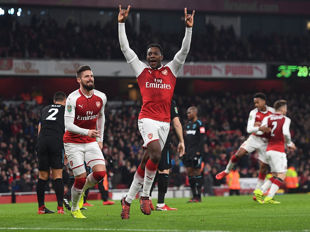 Danny Welbeck fired Arsenal into the EFL Cup semi-finals