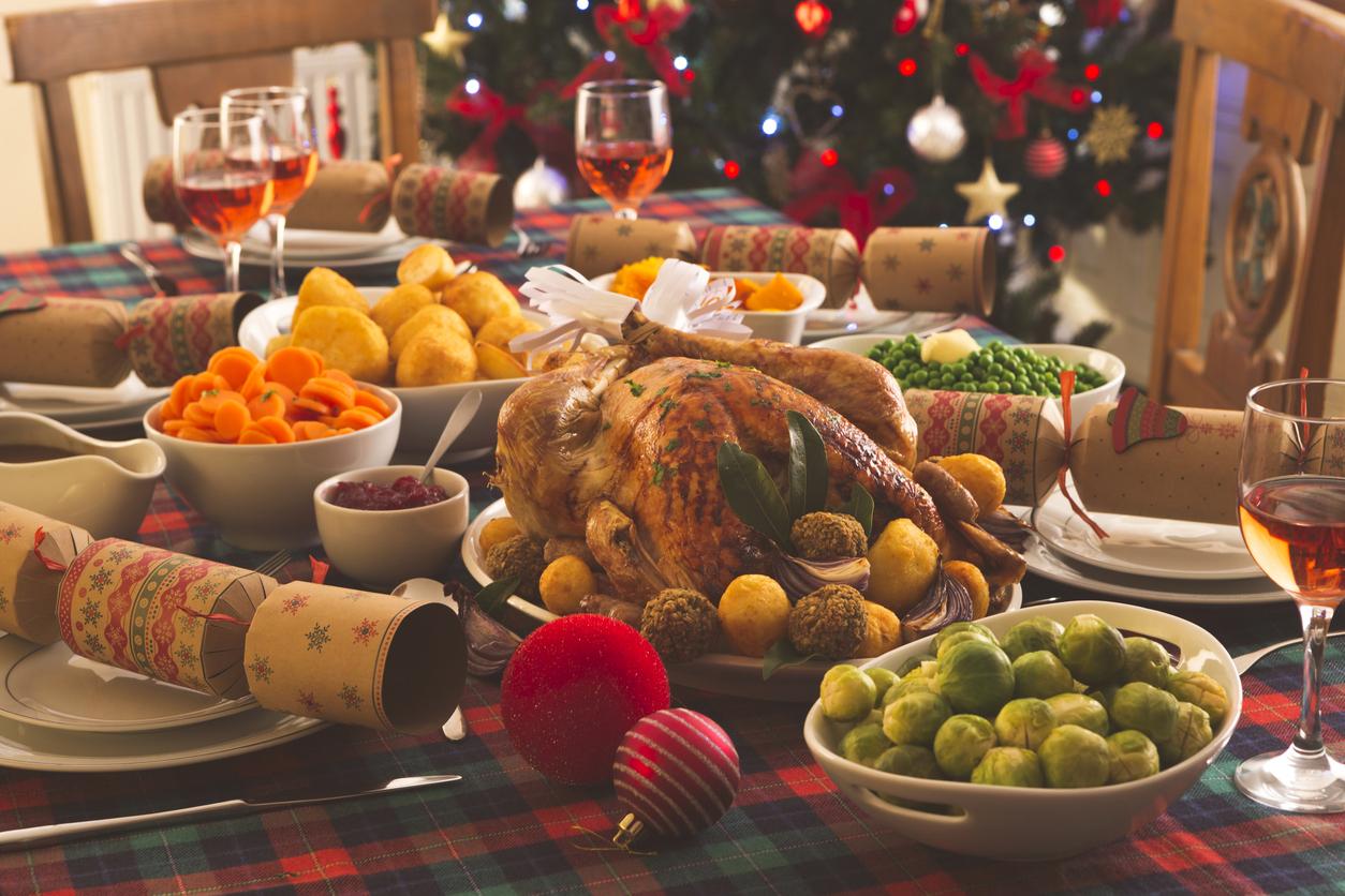 christmas dinner table with food