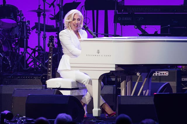 Lady Gaga performs onstage during the 'Deep from the Heart: The One America Appeal Concert' at Reed Arena on the campus of Texas A&M University on October 21, 2017 in College Station, Texas. Credit: Rick Kern/Getty Images for Ford Motor Company.